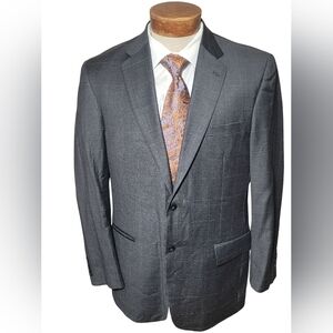 Jos A Bank Travelers Collection Two Piece Suit Gray Window Pane Stripe Size 50 L